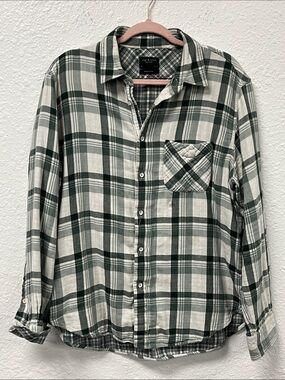 rag & bone Green and White Plaid Button-Down Flannel Shirt